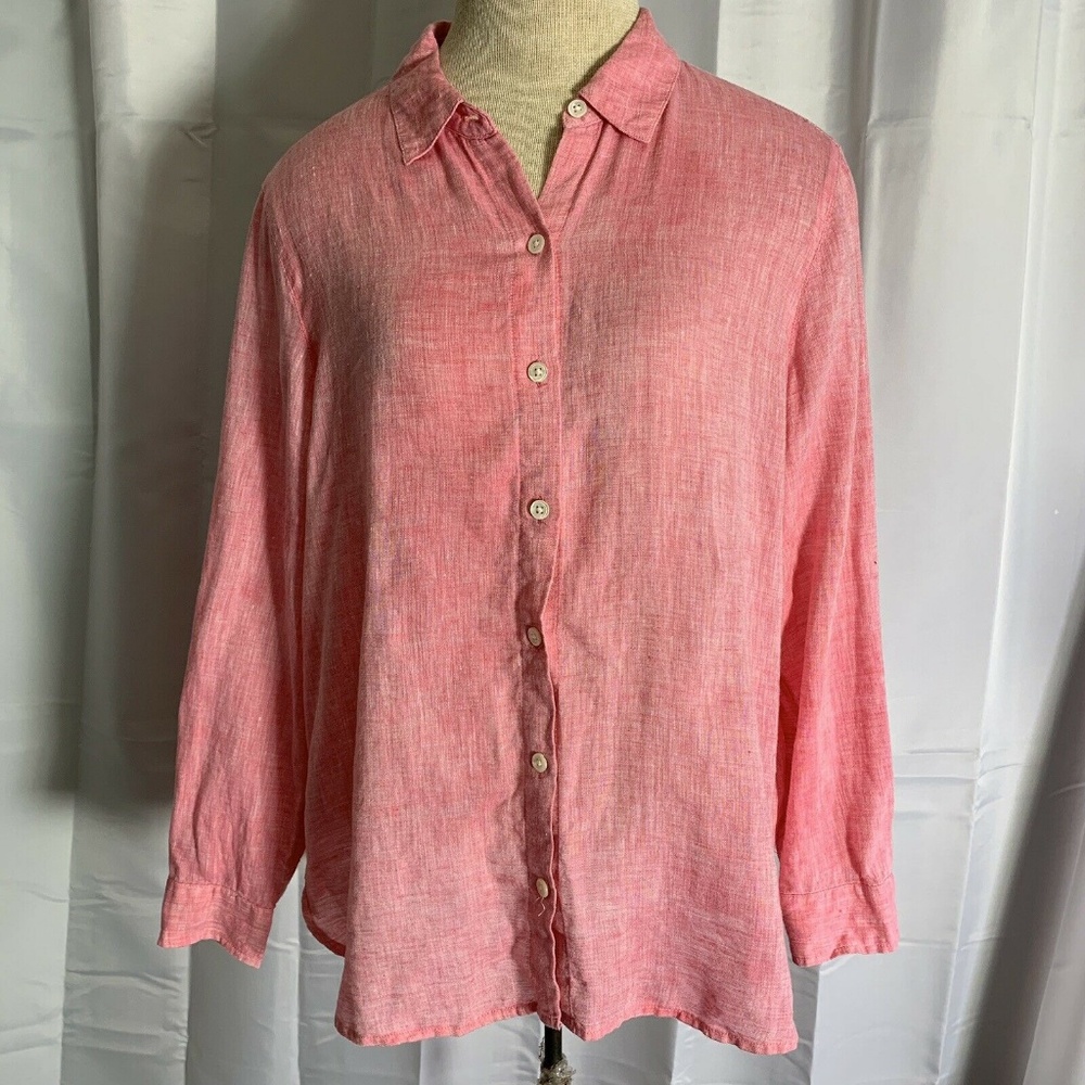 J Jill Love Linen Long Sleeve Button Front Shirt - Picture 1 of 6